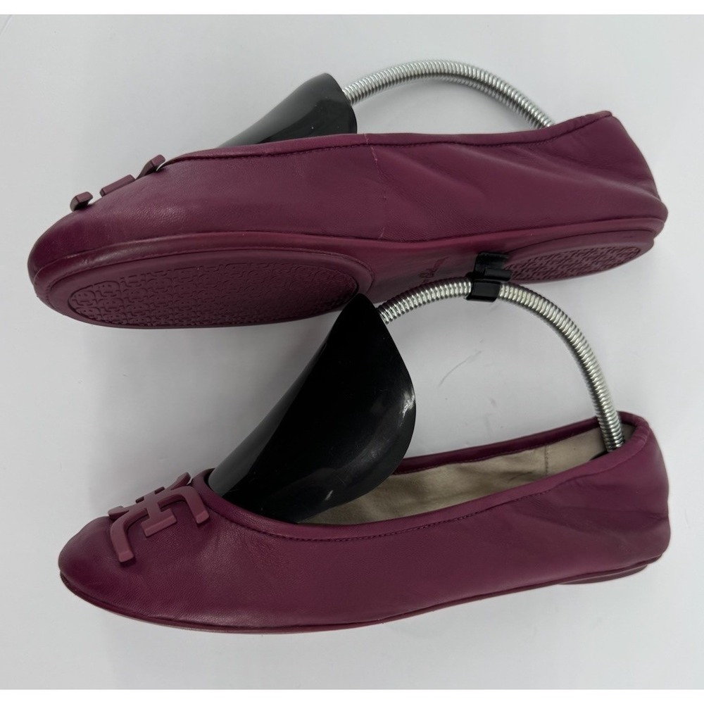 Sam Edelman Leather Ballet Flats Womens Size 9 Wine Burgundy Logo Toe Slip On - Picture 3 of 9